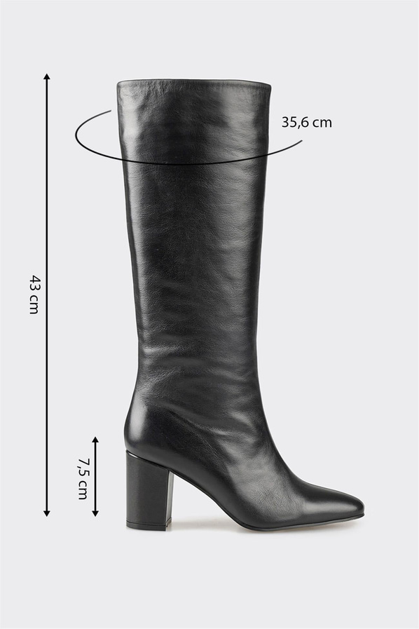 Siyah deri kadın çizme - Elle Shoes