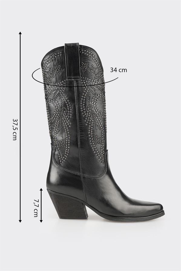 Siyah deri kadın çizme - Elle Shoes