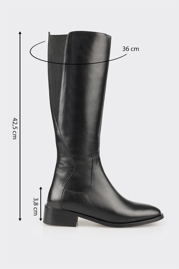 Siyah deri kadın çizme - Elle Shoes