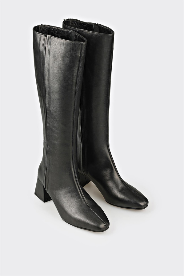 Siyah deri kadın çizme - Elle Shoes