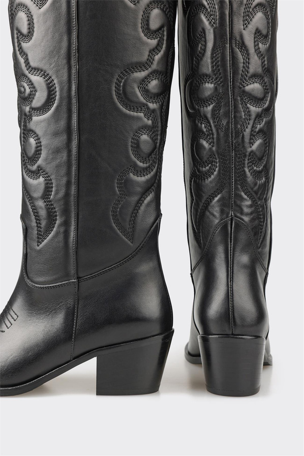 Siyah deri kadın çizme - Elle Shoes