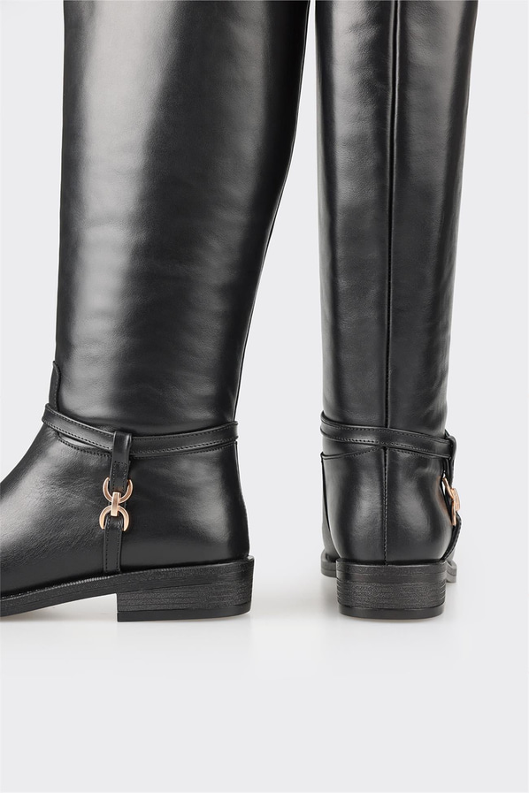 Siyah deri kadın çizme - Elle Shoes