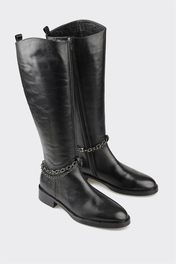 Siyah deri kadın çizme - Elle Shoes