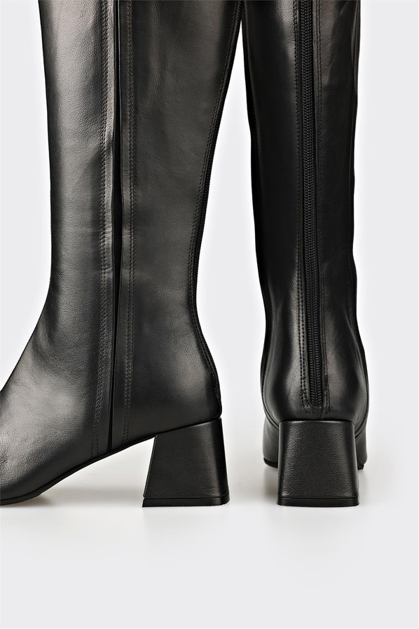Siyah deri kadın çizme - Elle Shoes