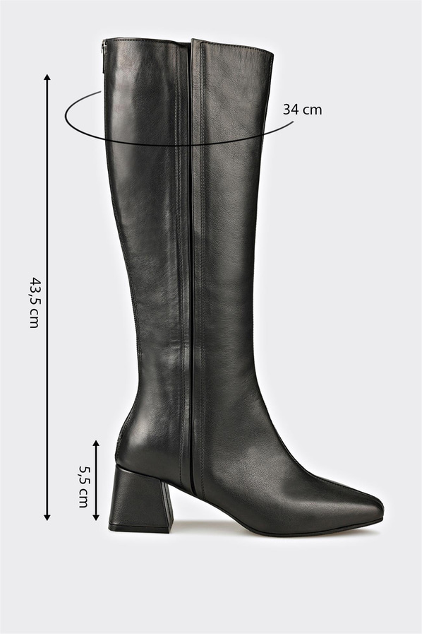 Siyah deri kadın çizme - Elle Shoes