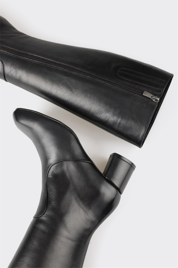 Siyah deri kadın çizme - Elle Shoes