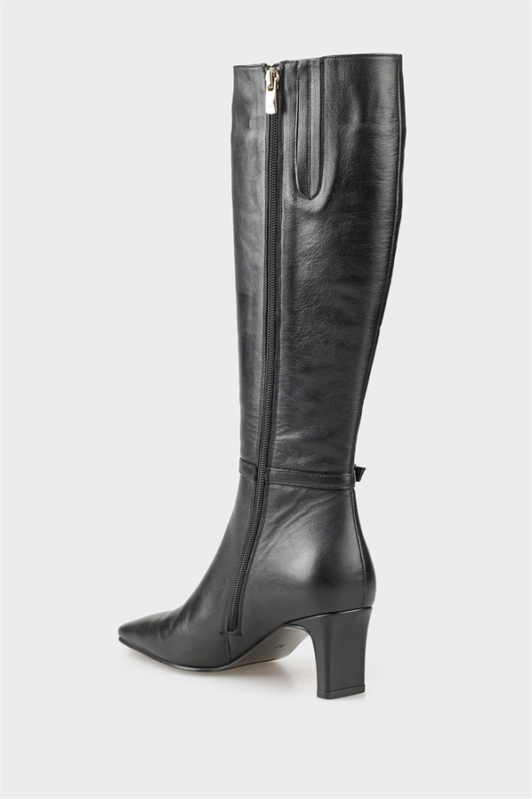 Siyah deri kadın çizme - Elle Shoes