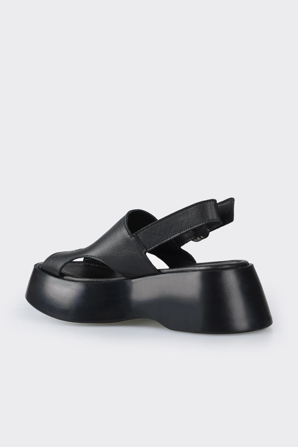 Siyah deri dolgu topuklu kadın sandalet - Elle Shoes