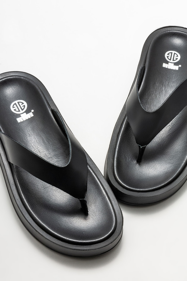 Siyah deri dolgu topuklu kadın terlik - Elle Shoes