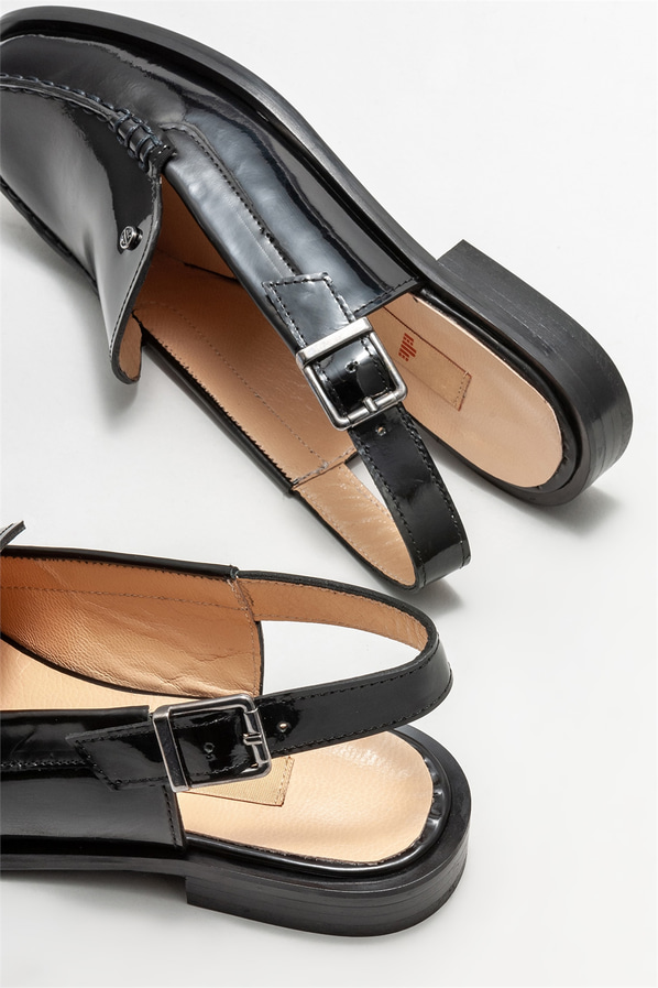 Siyah deri düz kadın ayakkabı - Elle Shoes
