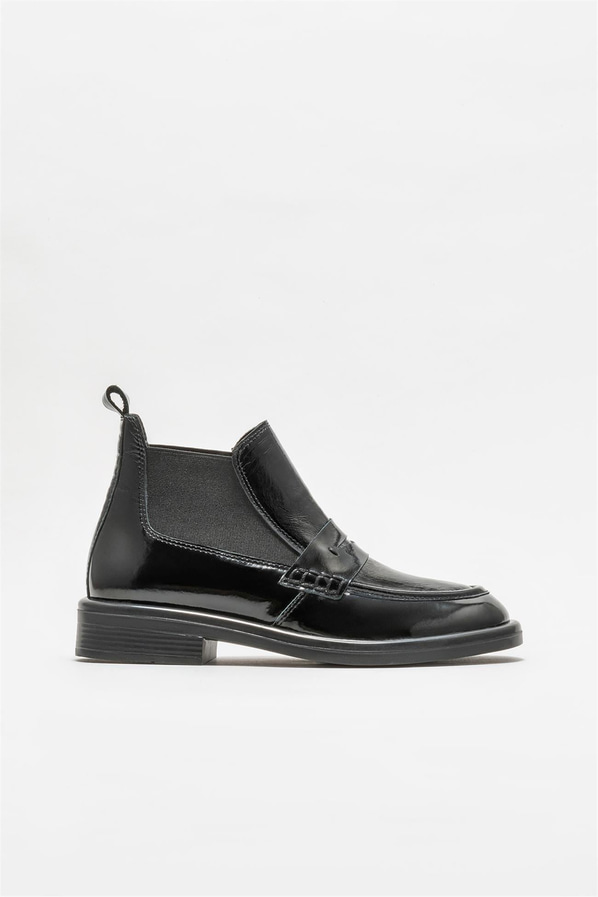 Siyah deri düz kadın bot - Elle Shoes