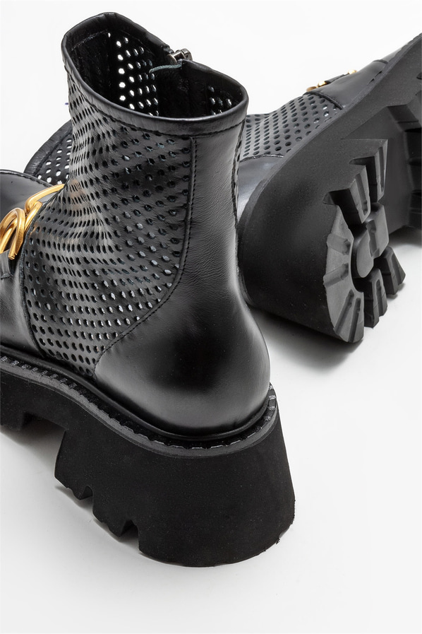 Siyah deri düz kadın bot - Elle Shoes