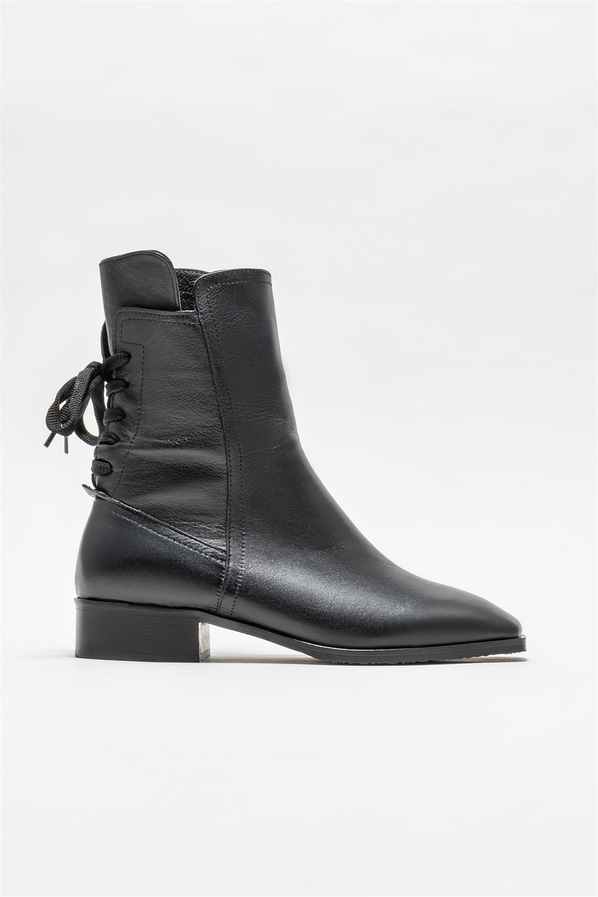 Siyah deri düz kadın bot - Elle Shoes