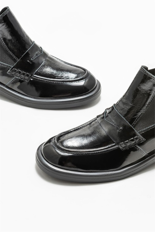 Siyah deri düz kadın bot - Elle Shoes
