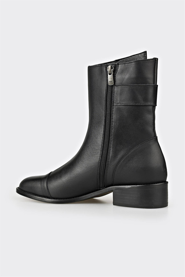 Siyah deri düz kadın bot - Elle Shoes