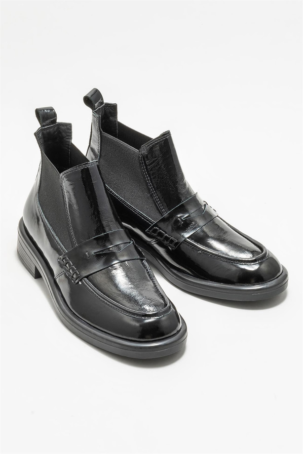 Siyah deri düz kadın bot - Elle Shoes