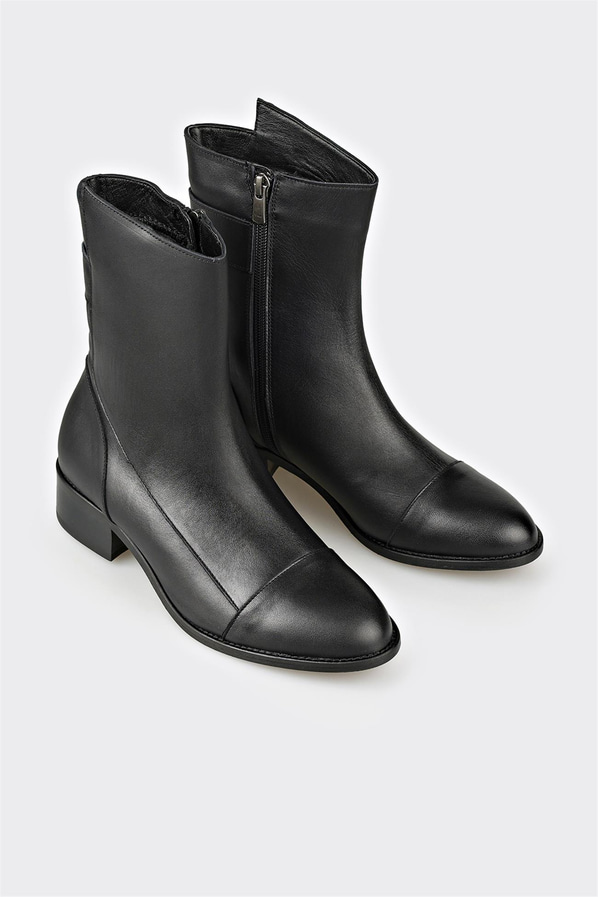 Siyah deri düz kadın bot - Elle Shoes