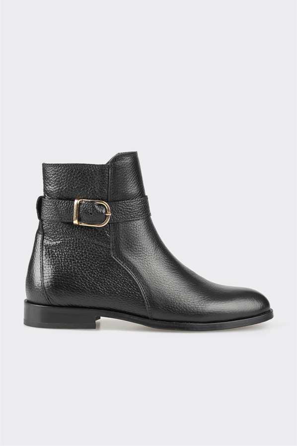 Siyah deri düz yumuşak dokulu kadın bot - Elle Shoes