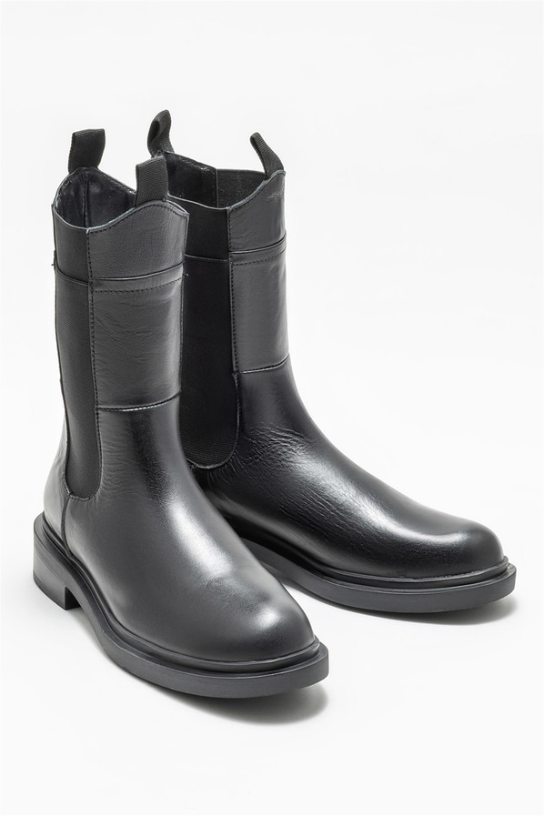 Siyah deri düz kadın bot - Elle Shoes
