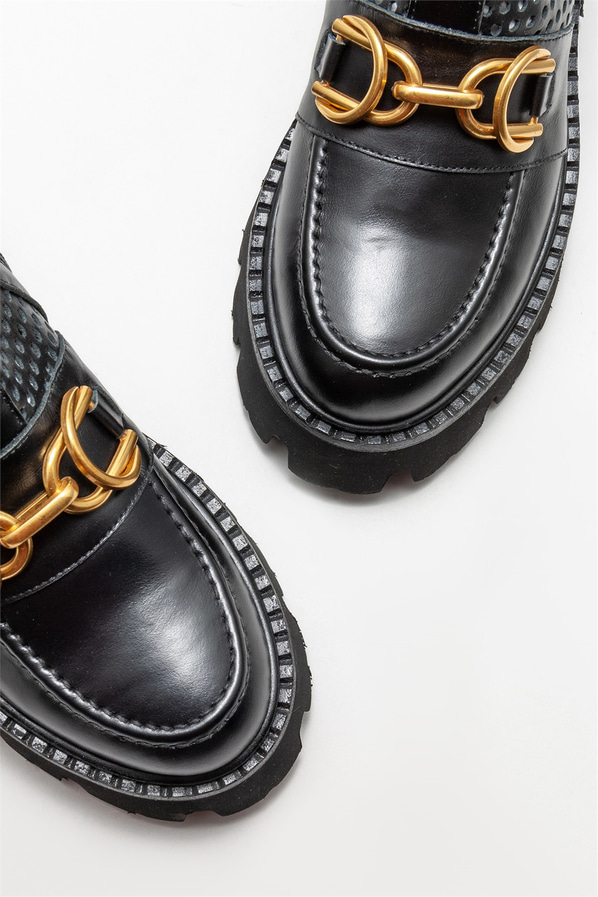 Siyah deri düz kadın bot - Elle Shoes
