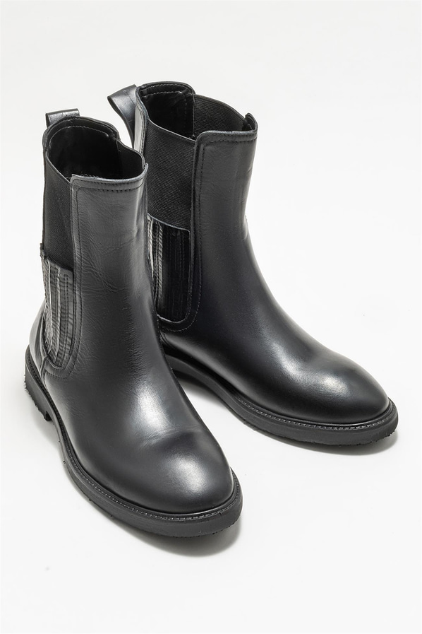 Siyah deri düz kadın bot - Elle Shoes