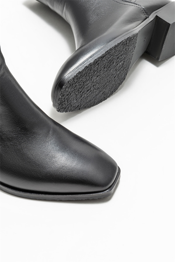 Siyah deri düz kadın bot - Elle Shoes