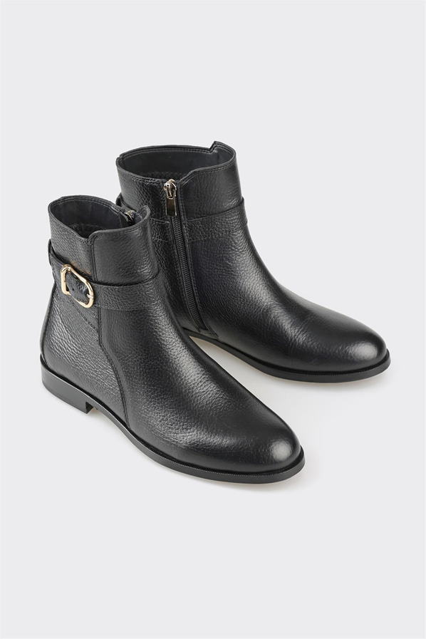 Siyah deri düz yumuşak dokulu kadın bot - Elle Shoes