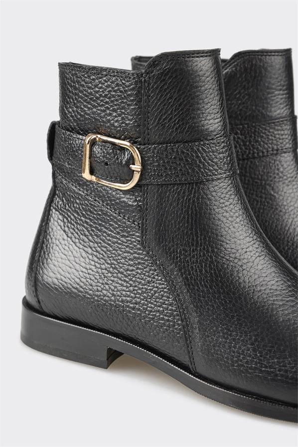 Siyah deri düz yumuşak dokulu kadın bot - Elle Shoes