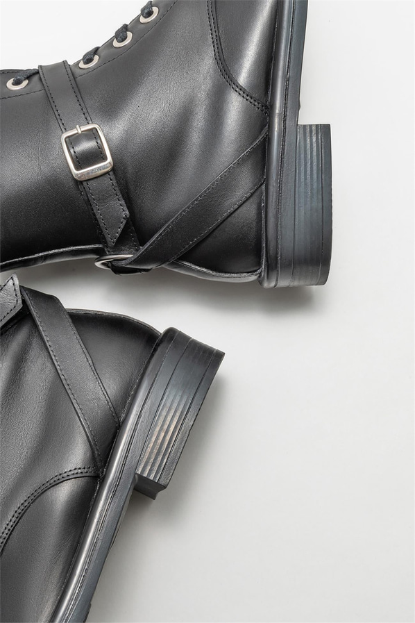 Siyah deri düz kadın bot - Elle Shoes