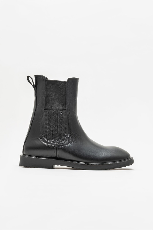 Siyah deri düz kadın bot - Elle Shoes