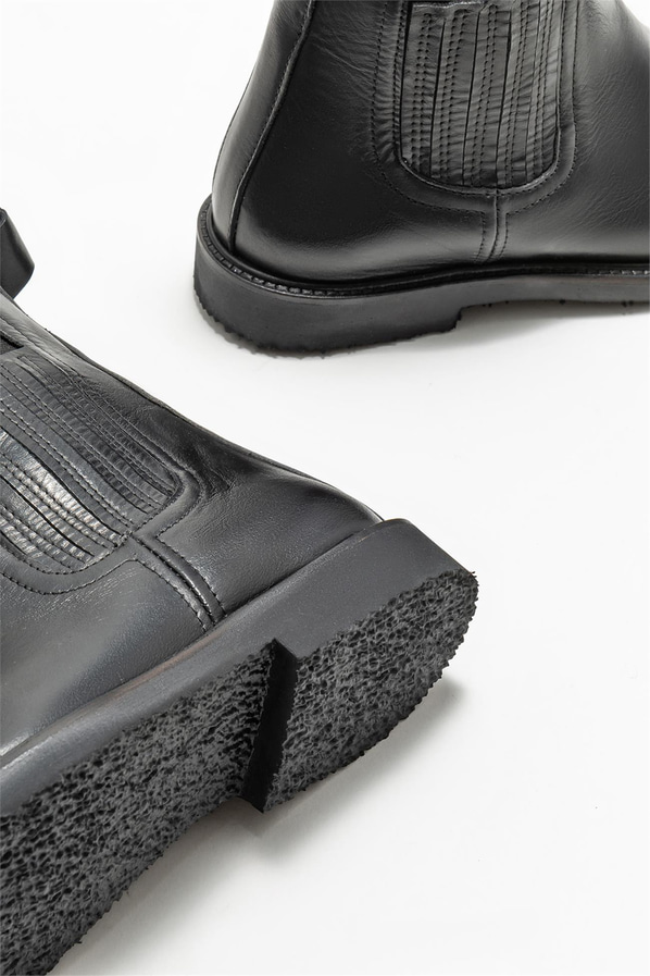 Siyah deri düz kadın bot - Elle Shoes