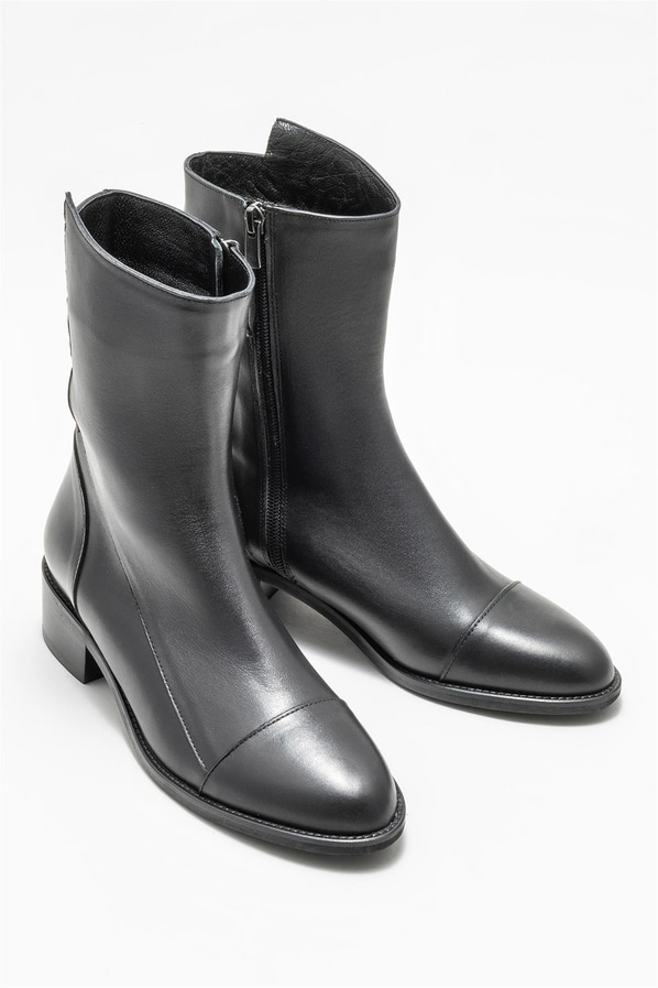 Siyah deri düz kadın bot - Elle Shoes