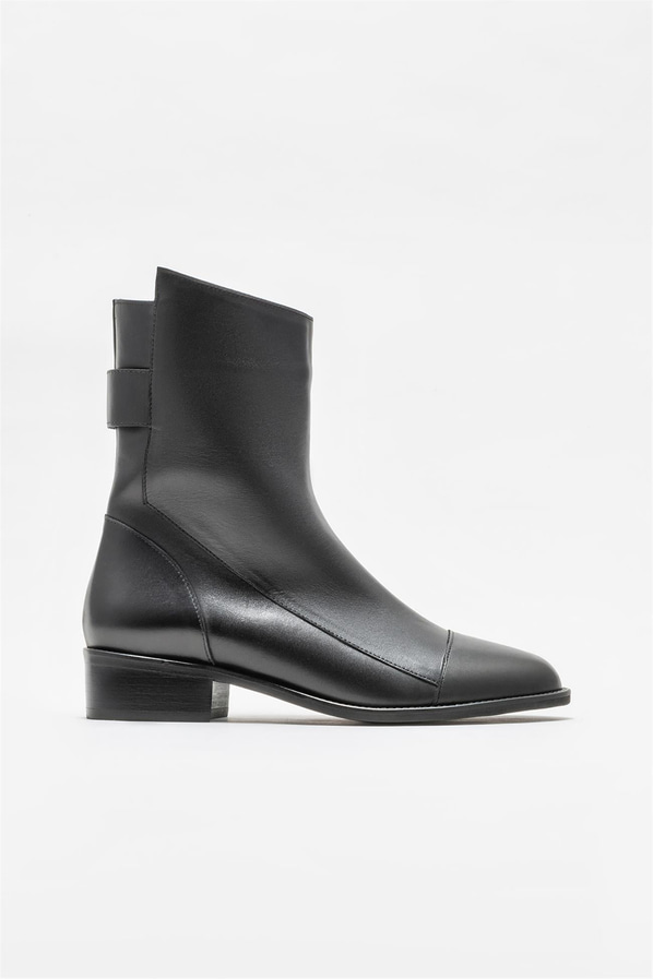 Siyah deri düz kadın bot - Elle Shoes