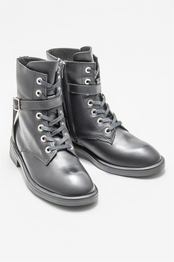 Siyah deri düz kadın bot - Elle Shoes