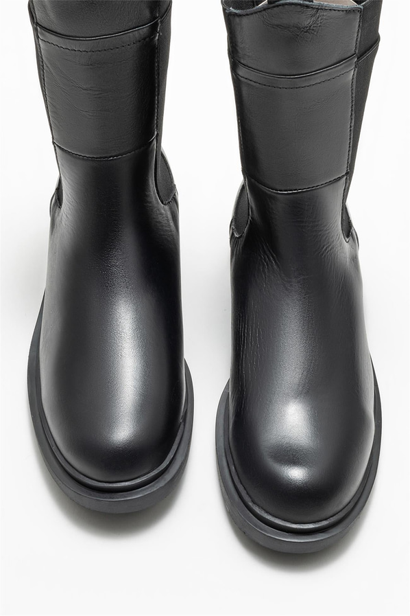 Siyah deri düz kadın bot - Elle Shoes