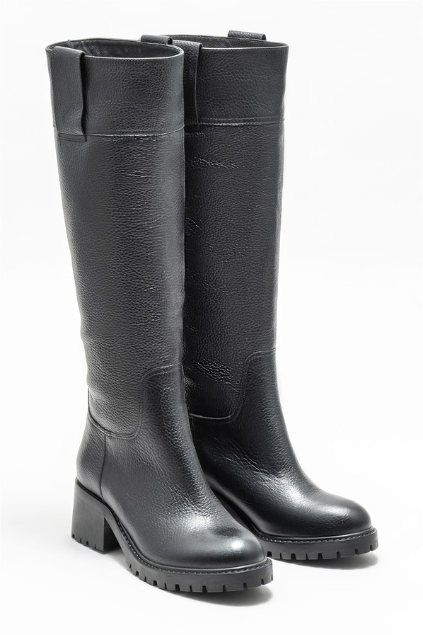 Siyah deri topuklu kadın çizme - Elle Shoes