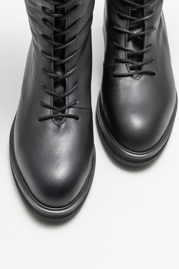Siyah deri düz kadın çizme - Elle Shoes