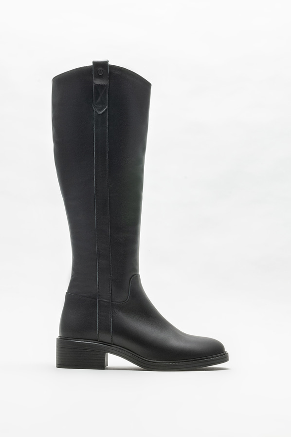 Siyah deri düz kadın çizme - Elle Shoes