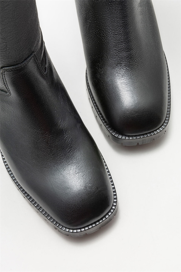 Siyah deri düz kadın çizme - Elle Shoes