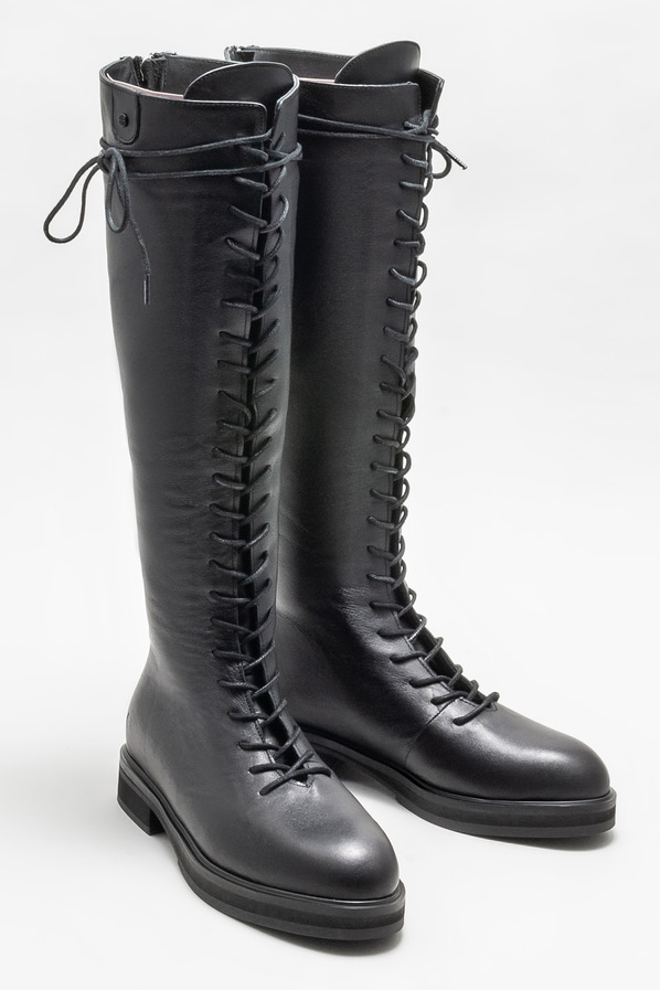 Siyah deri düz kadın çizme - Elle Shoes