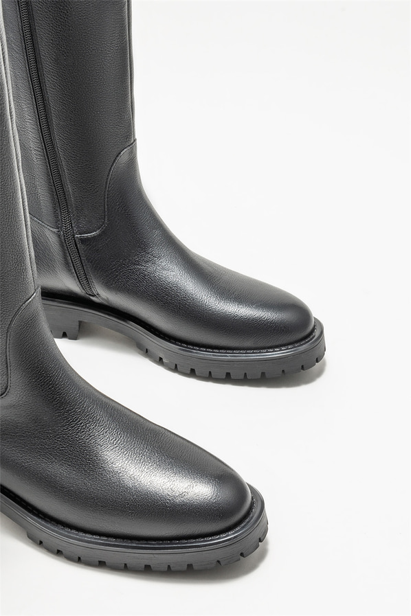 Siyah deri düz kadın çizme - Elle Shoes