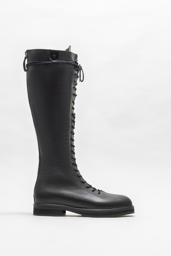Siyah deri düz kadın çizme - Elle Shoes