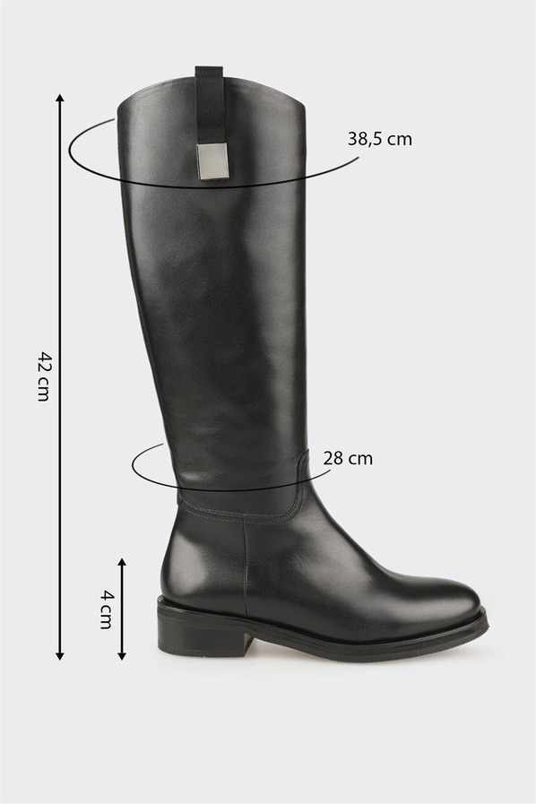 Siyah Deri Kadın Düz Çizme