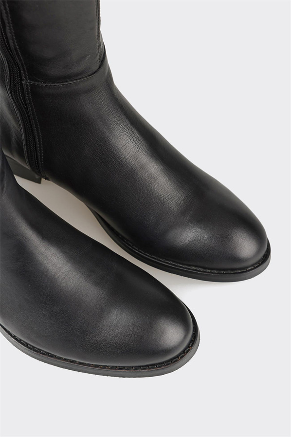 Siyah deri düz kadın çizme - Elle Shoes