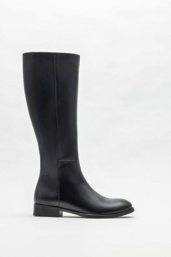 Siyah deri düz kadın çizme - Elle Shoes