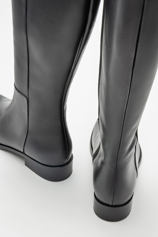 Siyah deri düz kadın çizme - Elle Shoes