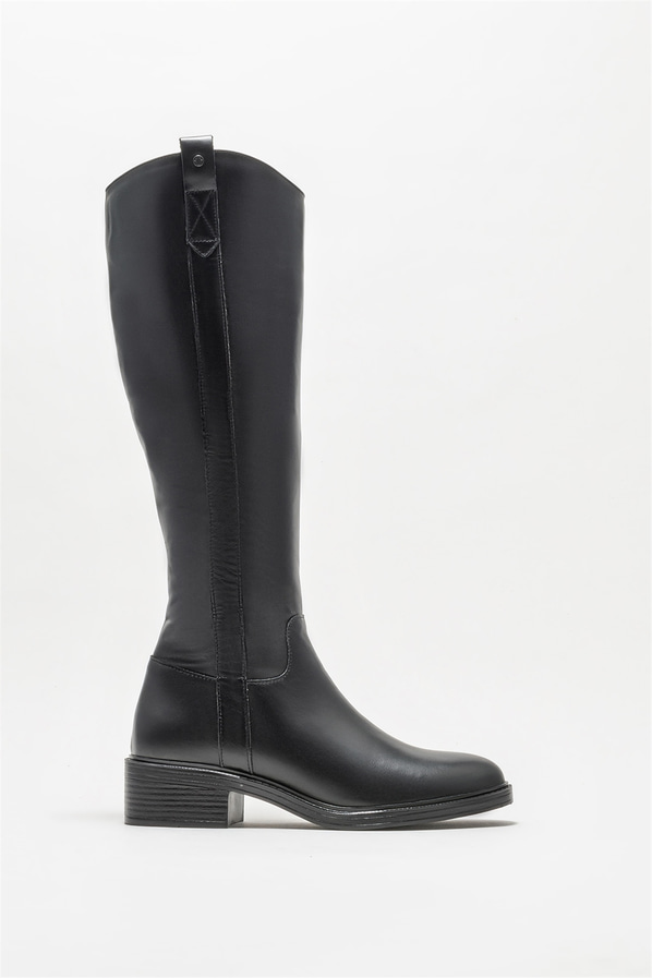 Siyah deri düz kadın çizme - Elle Shoes