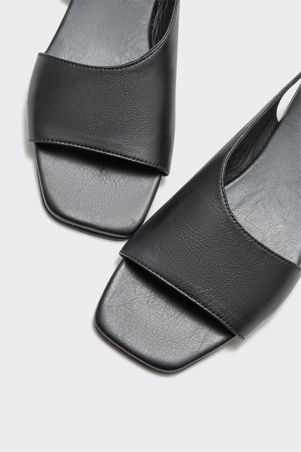 Siyah deri düz kadın sandalet - Elle Shoes