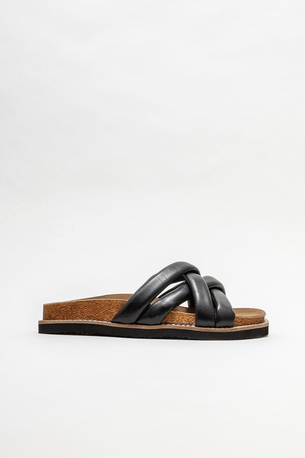 Siyah deri düz kadın terlik - Elle Shoes