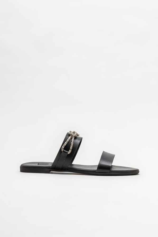 Siyah deri düz kadın terlik - Elle Shoes